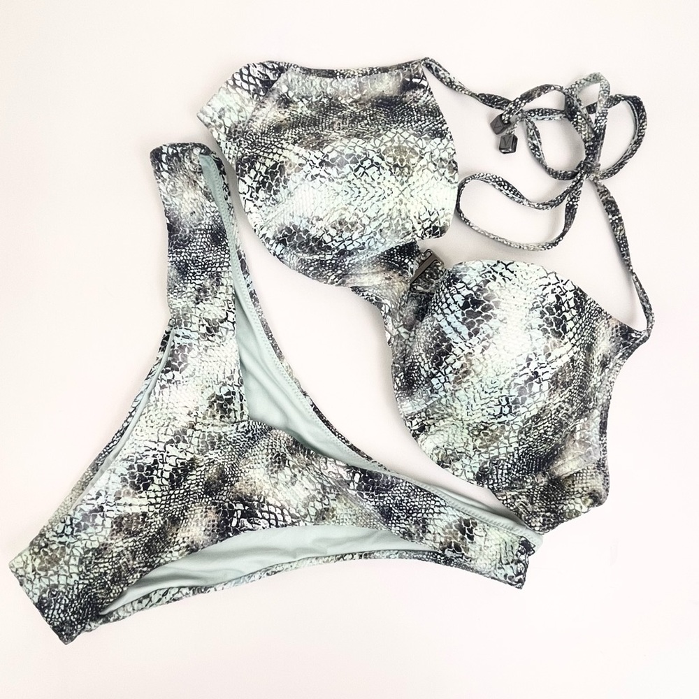 Victoria’s Secret Swimsuit 36C/Medium Green Gray Snake Print 2 PC Bikini